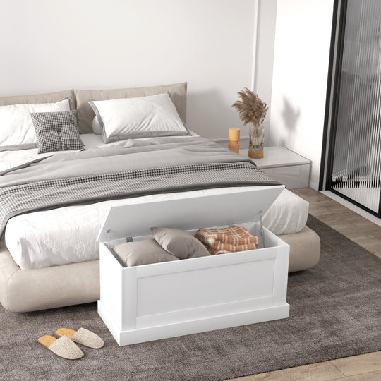 39.4 Inches Storage Chest, Storage Trunk with Safety Hinge, Wooden Box for Living Room, White Wood Grain
