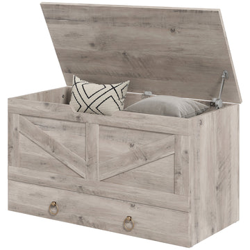 31.5 Inches Storage Chest, Storage Trunk with 2 Safety Hinges for Living Room, Rustic Brown