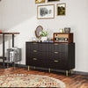 Modern Chest of Drawers 4 Drawer Dresser for Bedroom with Gold Legs and Handles, Black
