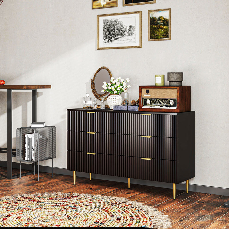 Modern Chest of Drawers 4 Drawer Dresser for Bedroom with Gold Legs and Handles, Black