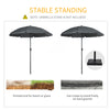 6ft Beach Umbrella, Outdoor Sun Shade Parasol with Push Button Tilt, Ruffled  UV50+ Vented Canopy, Dark Grey