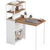 Folding Computer Desk with 4-Tier Bookshelf Space-Saving Home Office Desk, Natural