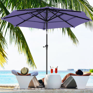 10.7FT Patio Umbrella with 8 Ribs, Crank, Push Button Tilt, Air Vents, for Backyard, Deck and Lawn, Purple