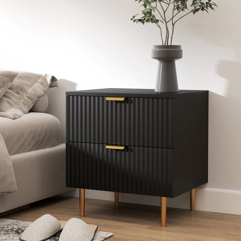 Bedside Table, Modern Nightstand with 2 Drawers, Side End Table with Metal Legs for Living Room, Bedroom