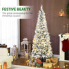 6ft Flocked Christmas Tree with Dual Colour LED Light, Pencil Hinged Xmas Tree with 11 Light Modes, Easy Assembly