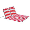 Set of 2 Beach Lounge Chair Sun Lounger, Folding Ground Beach Mat w/ Adjustable Back, Steel Frame, Head Pillow and Carry Bag for Backyard Lakeside, Red and White