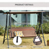 2-Person Porch Swing Chair, 2 Seater Patio Swing Bench w/ Adjustable Canopy, Breathable Seat for Garden, Poolside, Brown