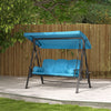 Outdoor Patio 3-Person Steel Canopy Cushioned Seat Bench Swing with Included Side Trays & Padded Comfort, Light Blue