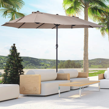 15'x 8.7' Outdoor Patio Umbrella with Twin Canopy Backyard Umbrella with Lift Crank Tan