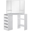Corner Dressing Table, Makeup Desk with 3-piece Mirror and 5 Drawers, White