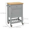 Kitchen Cart on Wheels, Rolling Kitchen Island Cart with Wood Top, Towel Rack, Drawer and Shelf for Dining Area, Grey