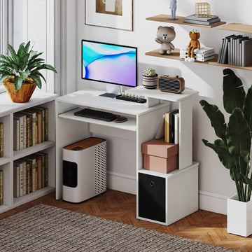 Computer Desk with Sliding Keyboard Tray Storage Drawer Shelf Home Office Workstation White