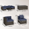 7pc Garden Wicker Sectional Set w/ Tea Table Patio Rattan Lounge Sofa Outdoor Deck Furniture Navy Blue