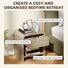 Nightstand Set of 2, Modern Bedside Table with Rounded Corners, Nightstand with Drawer and Open Shelf, Distressed White