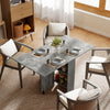 Extendable Dining Table, Collapsible Folding Table w/ 2-tier Shelves and Rolling Casters, Grey