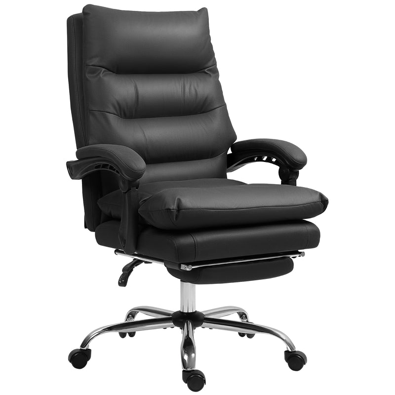 Executive Office Chair with 6-Point Massag, Microfibre Reclining Computer Chair with Footrest, Cream White