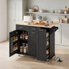 Kitchen Island on Wheels with Wood Drop Leaf, Charging Station, Rolling Kitchen Cart with Adjustable Shelf