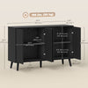 Buffet Cabinet with Storage Modern Fluted Sideboard with Adjustable Shelves Wood Legs for Dining Room Living Room Oak