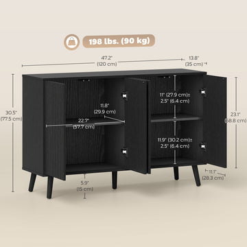 Buffet Cabinet with Storage Modern Fluted Sideboard with Adjustable Shelves Wood Legs for Dining Room Living Room Oak