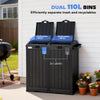 58 Gallon Double Outdoor Garbage Bin with Dual Lid, Plastic Outdoor Waste Trash Can with Ash Holder and Drip Trays