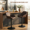 Adjustable Bar Stools Set of 2, Swivel Barstools with Footrest and Back, PU Leather and Steel Round Base, Coffee