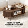 Coffee Table with Sliding Tambour Doors and Storage Center Table with Metal Legs, 39