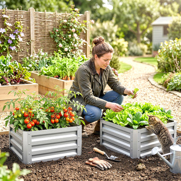 2Pcs 2' x 2' x 1' Galvanized Raised Garden Bed Kit, Square Outdoor Metal Planter Box with Open Bottom for Vegetables, Flowers, Herbs, Silver