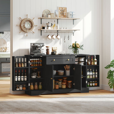 Sideboard Buffet Cabinet, Farmhouse Coffee Bar Cabinet with Door Shelves, Adjustable Shelves, Drawer, Barn Doors