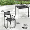 Outdoor Dining Set for 4, Faux Wood Metal Patio Table and Stackable Chairs with Plastic Rattan Effect Seat, Black