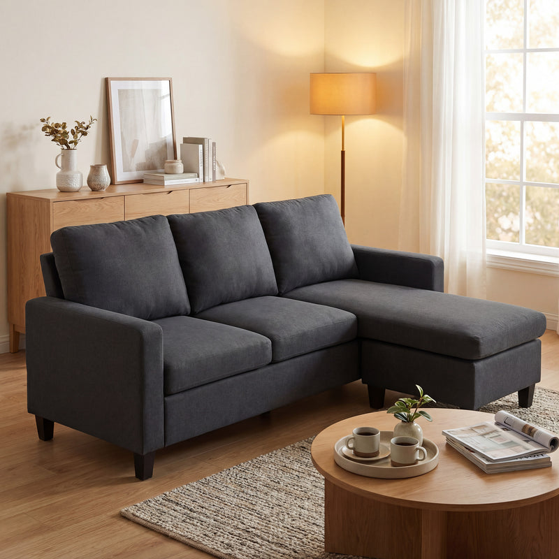 L-Shape Sofa, Modern Sectional Couch with Ottoman, Corner Sofa for Living Room