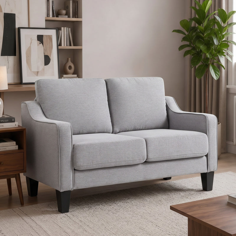 Loveseat Sofa, Modern Couch with Pocket Spring, Linen Upholstered, Thick Padded, Light Grey