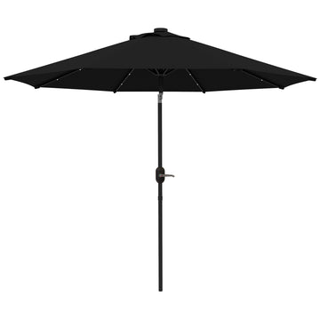 9ft Solar Patio Umbrella Outdoor Sunshade 24 LED Lights Tilt Canopy Black