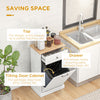 Kitchen Tilt Out Trash Bin Cabinet, Free Standing Recycling Cabinet, Trash Can Holder with Drawer, White