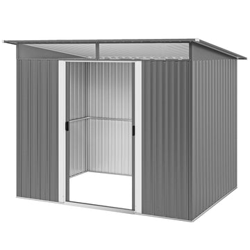 6' x 8.5' Outdoor Metal Garden Shed Utility Tool Storage Steel Backyard House, Light Grey