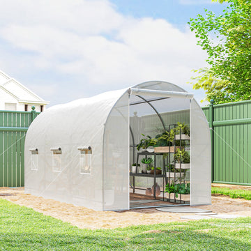 11.5x6.6x6.6ft Walk-in Tunnel Greenhouse Portable Garden Plant Growing Warm House with Door and Ventilation Window, White