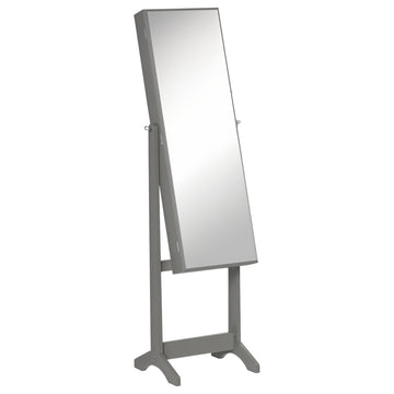 Mirror Jewelry Cabinet Armoire, Lockable Jewelry Organizer with Full-Length Mirror, 3 Angle Adjustable, Grey