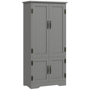 4-Door Storage Cabinet Multi-Storey Large Space Pantry with Adjustable Shelves Grey