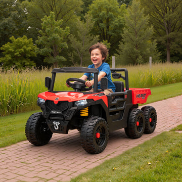 Qaba 24V 4WD Kids Ride On Truck with 6 Wheels Electric Ride On Car with Remote, Dump Bed for 3-8 Years, Red