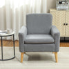 Fabric Accent Chair, Modern Upholstered Armchair with Wood Legs and Wide Padded Seat, Grey