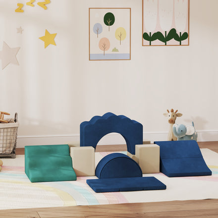 7-Piece Baby Soft Play Set, Indoor Soft Play Gym Activity Play Set for Crawling, Sliding and Playing, Navy Blue