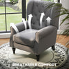 Fabric Accent Chair, Button Tufted Armchair, Upholstered Modern Living Room Chair, Wingback Chair with Wood Legs, Rolled Arms, Thick Padding for Bedroom, Charcoal Grey
