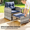 5 Piece Patio Furniture Set, Wicker Patio Chairs with Ottomans, 2-Tier Glass Coffee Table and Cushions, Grey/Dark Blue
