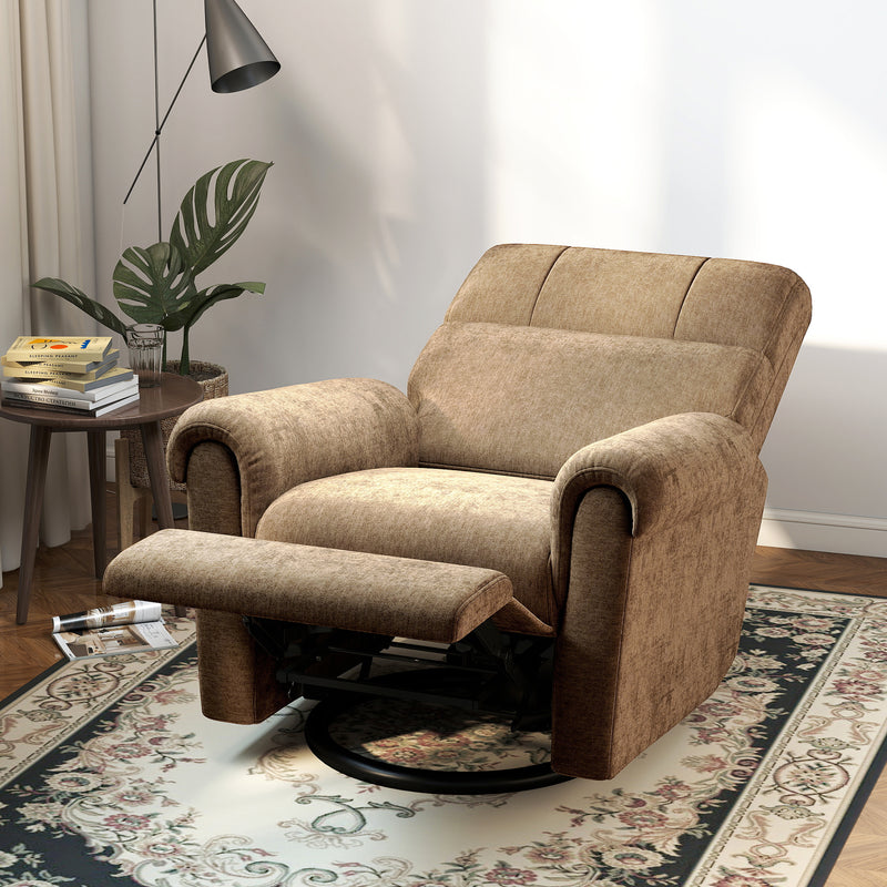 Power Recliner Chair, Fabric Upholstered Recliner Chair with USB Ports, Swivel and Rocking Function, Footrest, Espresso