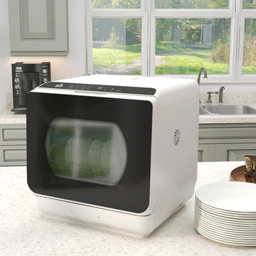 Portable Dishwasher, Counter Dishwasher with 4 Place Settings, 5 Washing Programs, Air-Dry Function, 6L Water Tank, White And Black