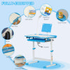 Qaba Kids Desk and Chair Set Height Adjustable Student Writing Desk Children School Study Table with Tilt Desktop, Blue