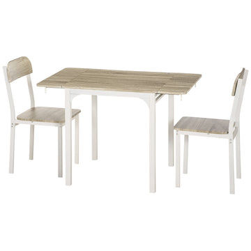 Foldable Dining Table Set for 2, Drop-Leaf Kitchen Table with 2 Chairs for Apartments, Studios, Natural Drop-leaf Dining Table Set Includes 2 Chairs