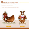 Qaba Baby Rocking Horse, Plush Animal Rocker for Toddlers Aged 18-36 Months, Stuffed Ride Toy with Hand Puppet, Sounds, Seat Belt, Brown