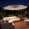11.3 ft Cantilever Patio Umbrella with Light, Cover, Aluminium UPF50+ Offset Outdoor Umbrella Parasol, Khaki