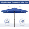 6.5x10ft Patio Umbrella Rectangle Solar Powered Tilt Aluminum Outdoor Market Parasol with LEDs Crank (Dark Blue)