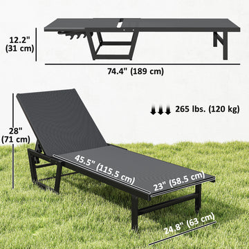 Lounge Chair Outdoor, 63 cm Wide Chaise Lounge Tanning Chair, 4-Position Outdoor Tanning Lounger, Dark Grey
